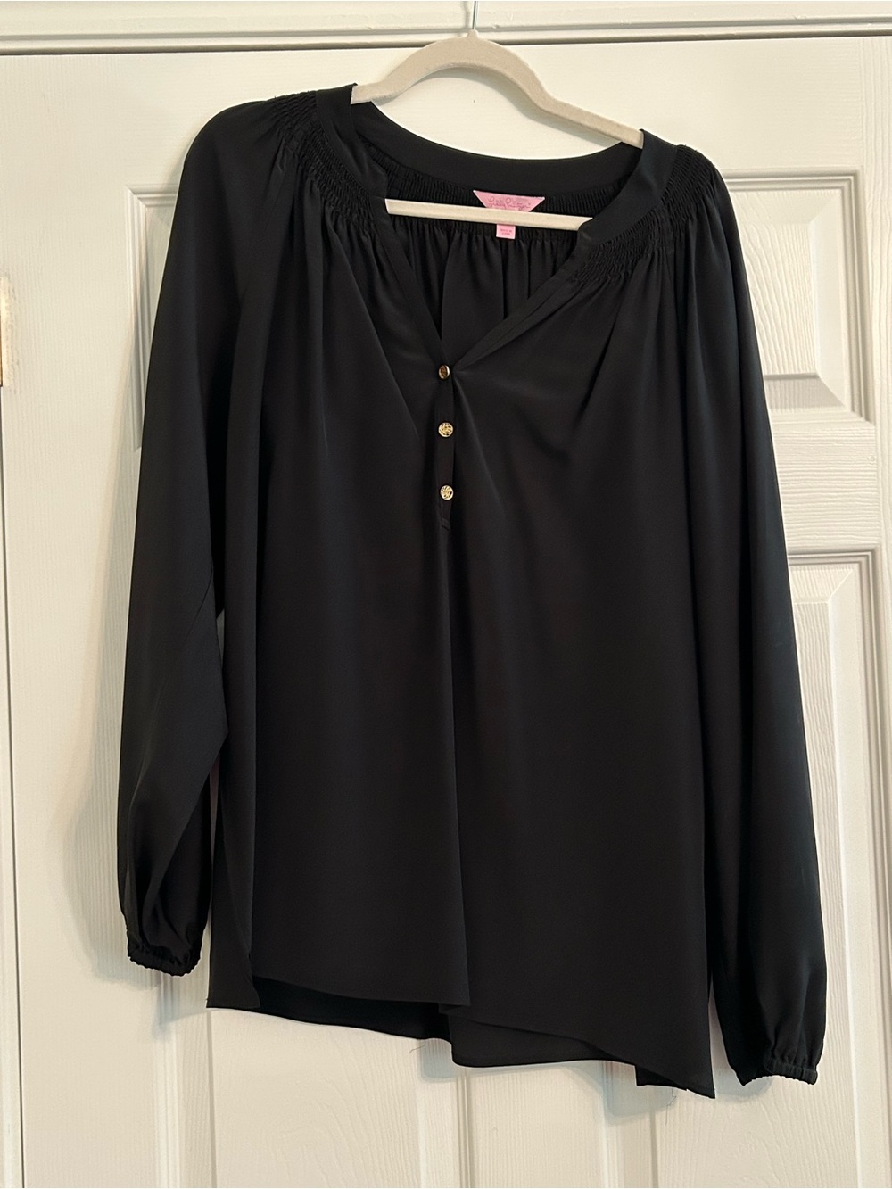 Lilly Pulitzer Elsa Silk Blouse, Onyx, size XL, EUC